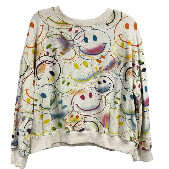 Easel Smiley Graffiti Crew Neck Graphic Sweatshirt Small - Picture 1 of 4